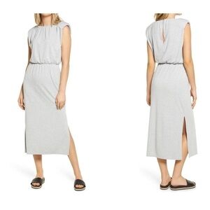 Wayf Nordstrom gray padded shoulder midi dress casual comfy soft stretch lounge